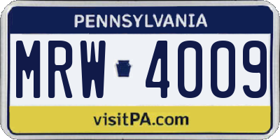 PA license plate MRW4009