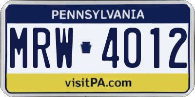 PA license plate MRW4012