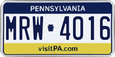 PA license plate MRW4016