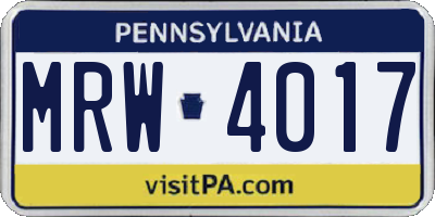 PA license plate MRW4017