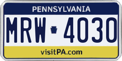 PA license plate MRW4030