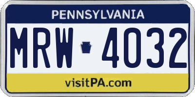 PA license plate MRW4032