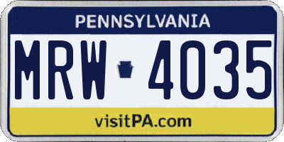 PA license plate MRW4035