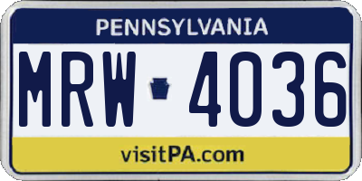 PA license plate MRW4036