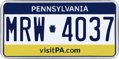 PA license plate MRW4037