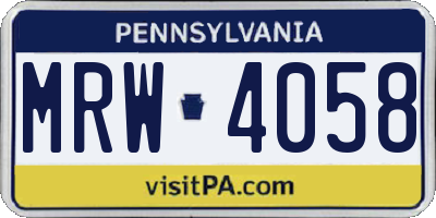 PA license plate MRW4058