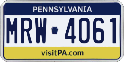 PA license plate MRW4061