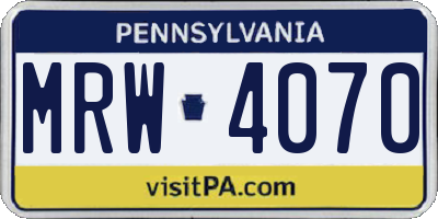 PA license plate MRW4070