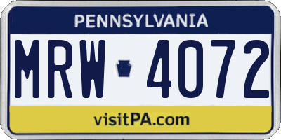 PA license plate MRW4072