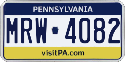 PA license plate MRW4082