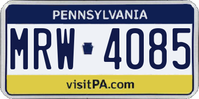 PA license plate MRW4085