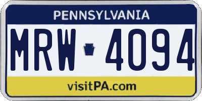 PA license plate MRW4094