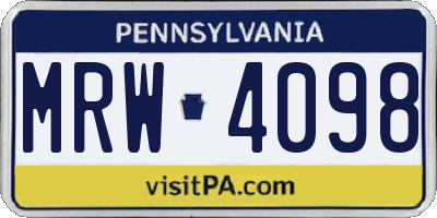 PA license plate MRW4098