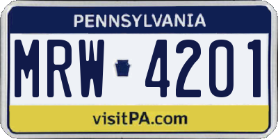 PA license plate MRW4201