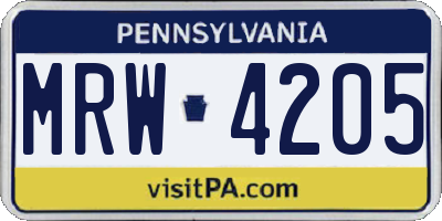 PA license plate MRW4205