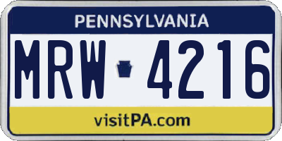 PA license plate MRW4216