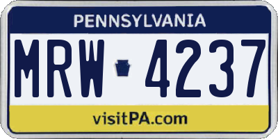 PA license plate MRW4237