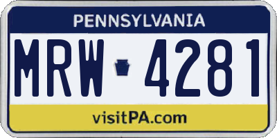 PA license plate MRW4281