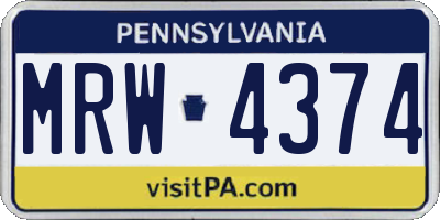 PA license plate MRW4374