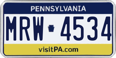 PA license plate MRW4534