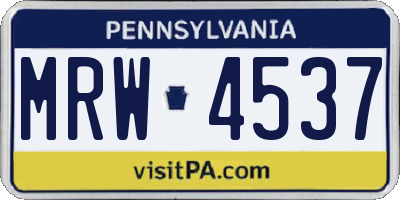 PA license plate MRW4537