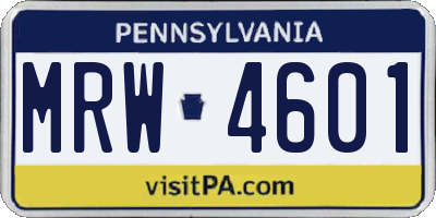 PA license plate MRW4601
