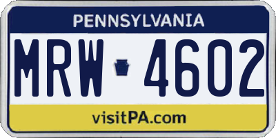 PA license plate MRW4602