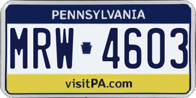 PA license plate MRW4603
