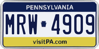 PA license plate MRW4909