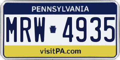 PA license plate MRW4935