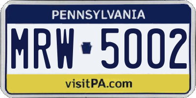PA license plate MRW5002
