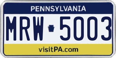 PA license plate MRW5003