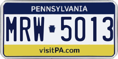 PA license plate MRW5013