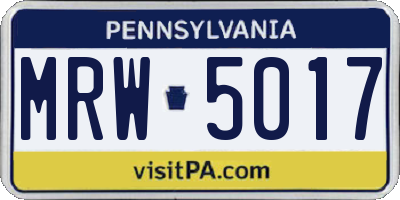 PA license plate MRW5017