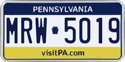 PA license plate MRW5019