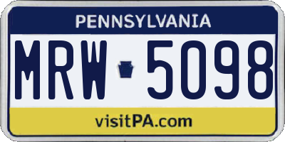 PA license plate MRW5098