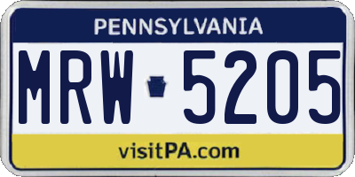 PA license plate MRW5205
