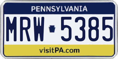 PA license plate MRW5385
