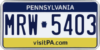 PA license plate MRW5403