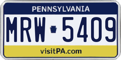 PA license plate MRW5409