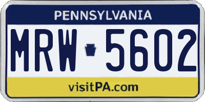 PA license plate MRW5602