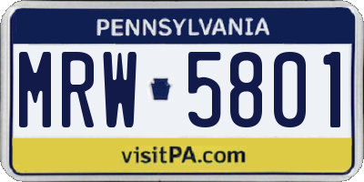 PA license plate MRW5801
