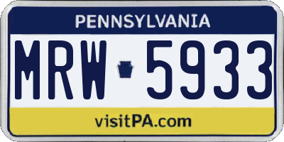 PA license plate MRW5933