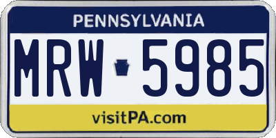 PA license plate MRW5985