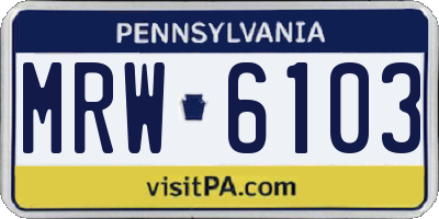 PA license plate MRW6103