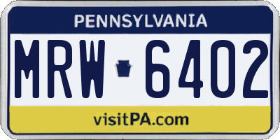 PA license plate MRW6402