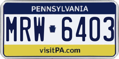 PA license plate MRW6403
