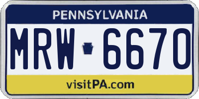 PA license plate MRW6670