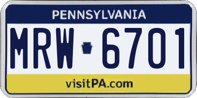 PA license plate MRW6701