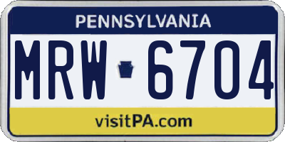 PA license plate MRW6704